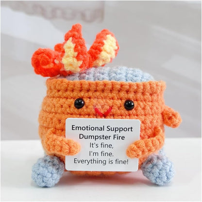 Handmade Crochet Dumpster Fire Plush – Stress Relief Amigurumi for Adults & Teens, Funny Desk Décor, Emotional Support Gift for Coworkers, College Students, Roommates (Yellow)