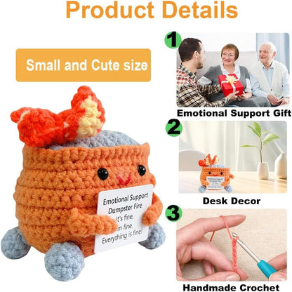 Handmade Crochet Dumpster Fire Plush – Stress Relief Amigurumi for Adults & Teens, Funny Desk Décor, Emotional Support Gift for Coworkers, College Students, Roommates (Yellow)
