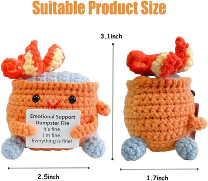 Handmade Crochet Dumpster Fire Plush – Stress Relief Amigurumi for Adults & Teens, Funny Desk Décor, Emotional Support Gift for Coworkers, College Students, Roommates (Yellow)