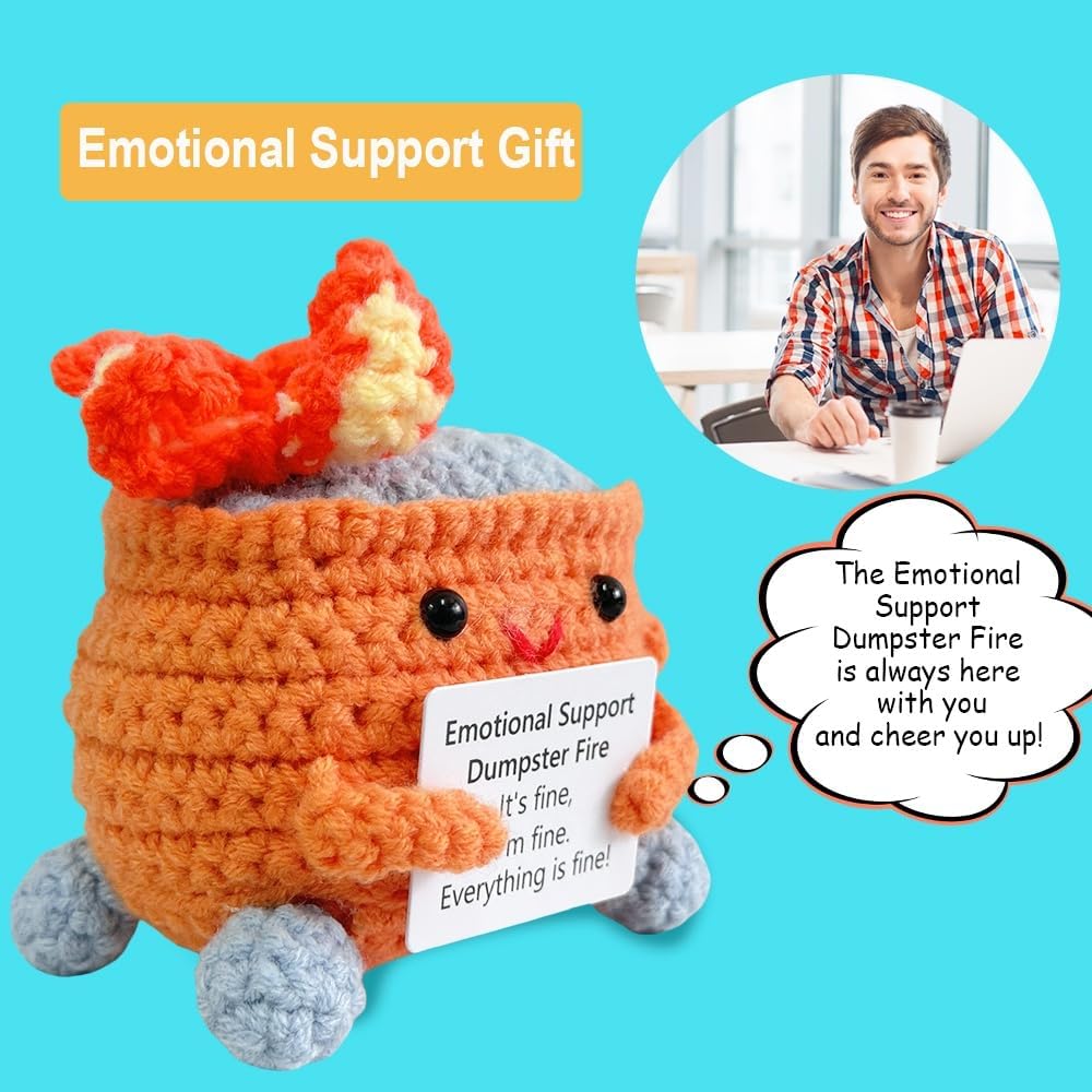 Handmade Crochet Dumpster Fire Plush – Stress Relief Amigurumi for Adults & Teens, Funny Desk Décor, Emotional Support Gift for Coworkers, College Students, Roommates (Yellow)