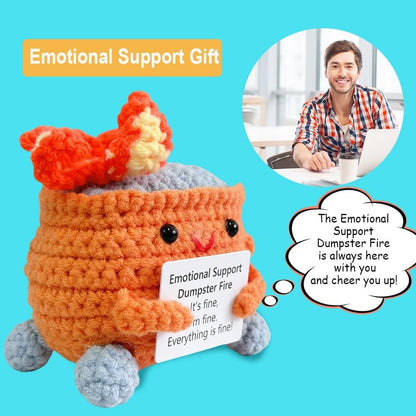 Handmade Crochet Dumpster Fire Plush – Stress Relief Amigurumi for Adults & Teens, Funny Desk Décor, Emotional Support Gift for Coworkers, College Students, Roommates (Yellow)
