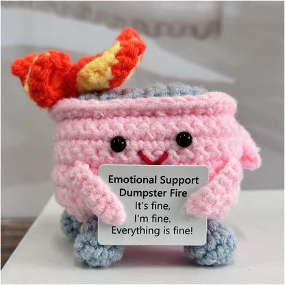 Handmade Crochet Dumpster Fire Plush – Stress Relief Amigurumi for Adults & Teens, Funny Desk Décor, Emotional Support Gift for Coworkers, College Students, Roommates (Yellow)