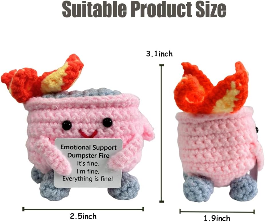 Handmade Crochet Dumpster Fire Plush – Stress Relief Amigurumi for Adults & Teens, Funny Desk Décor, Emotional Support Gift for Coworkers, College Students, Roommates (Yellow)