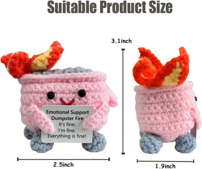 Handmade Crochet Dumpster Fire Plush – Stress Relief Amigurumi for Adults & Teens, Funny Desk Décor, Emotional Support Gift for Coworkers, College Students, Roommates (Yellow)