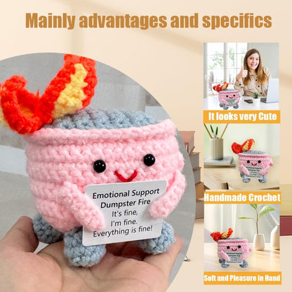 Handmade Crochet Dumpster Fire Plush – Stress Relief Amigurumi for Adults & Teens, Funny Desk Décor, Emotional Support Gift for Coworkers, College Students, Roommates (Yellow)