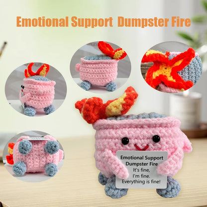 Handmade Crochet Dumpster Fire Plush – Stress Relief Amigurumi for Adults & Teens, Funny Desk Décor, Emotional Support Gift for Coworkers, College Students, Roommates (Yellow)