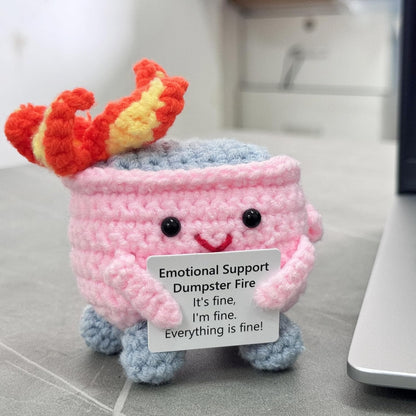 Handmade Crochet Dumpster Fire Plush – Stress Relief Amigurumi for Adults & Teens, Funny Desk Décor, Emotional Support Gift for Coworkers, College Students, Roommates (Yellow)