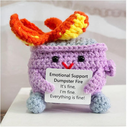 Handmade Crochet Dumpster Fire Plush – Stress Relief Amigurumi for Adults & Teens, Funny Desk Décor, Emotional Support Gift for Coworkers, College Students, Roommates (Yellow)