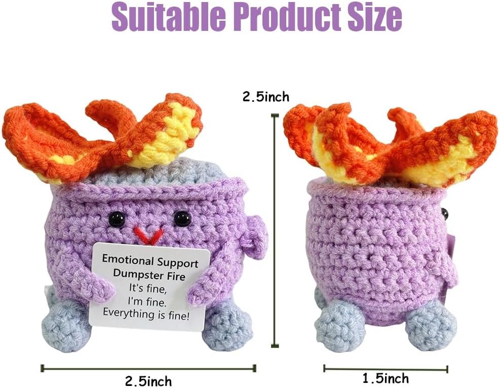 Handmade Crochet Dumpster Fire Plush – Stress Relief Amigurumi for Adults & Teens, Funny Desk Décor, Emotional Support Gift for Coworkers, College Students, Roommates (Yellow)