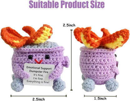 Handmade Crochet Dumpster Fire Plush – Stress Relief Amigurumi for Adults & Teens, Funny Desk Décor, Emotional Support Gift for Coworkers, College Students, Roommates (Yellow)