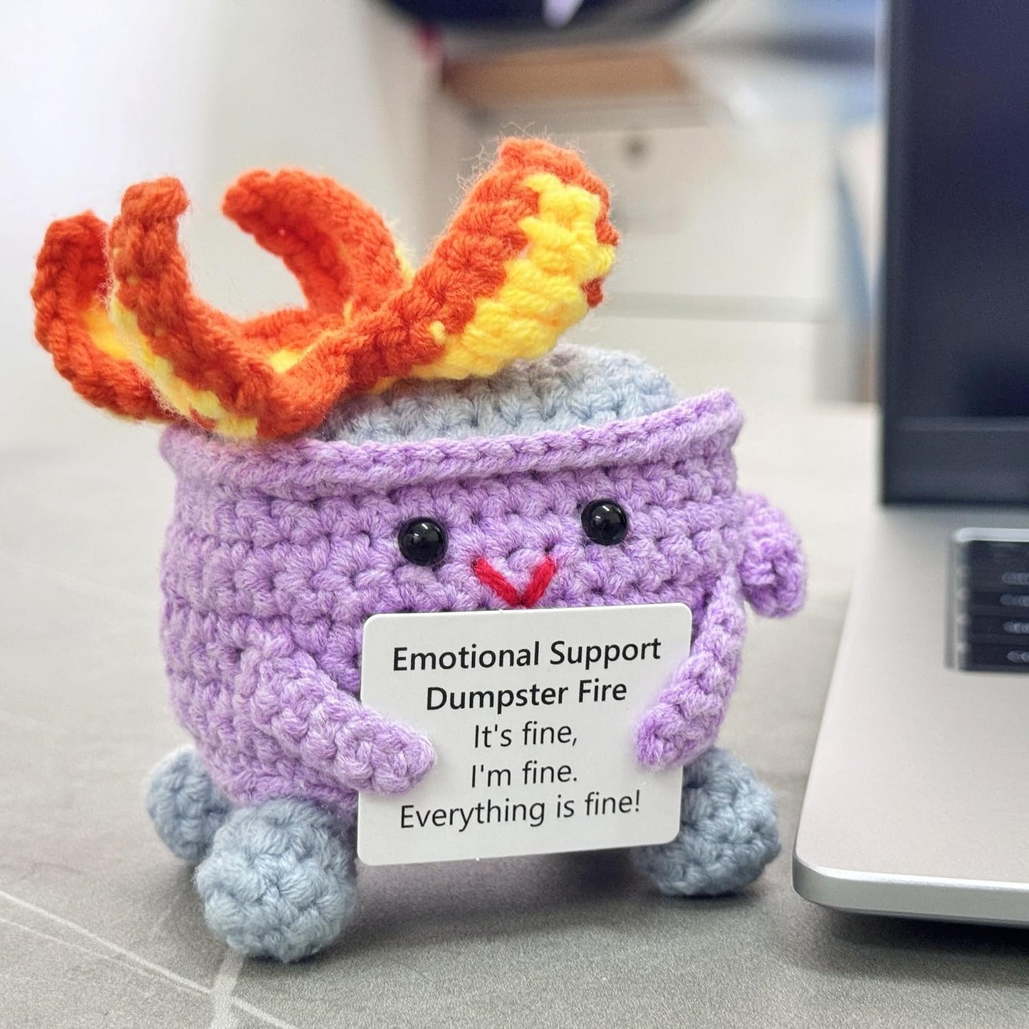 Handmade Crochet Dumpster Fire Plush – Stress Relief Amigurumi for Adults & Teens, Funny Desk Décor, Emotional Support Gift for Coworkers, College Students, Roommates (Yellow)