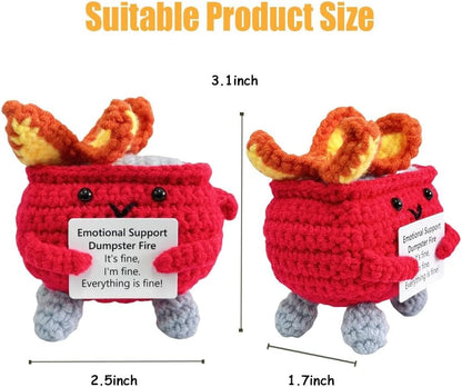 Handmade Crochet Dumpster Fire Plush – Stress Relief Amigurumi for Adults & Teens, Funny Desk Décor, Emotional Support Gift for Coworkers, College Students, Roommates (Yellow)