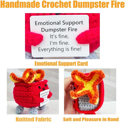 Handmade Crochet Dumpster Fire Plush – Stress Relief Amigurumi for Adults & Teens, Funny Desk Décor, Emotional Support Gift for Coworkers, College Students, Roommates (Yellow)