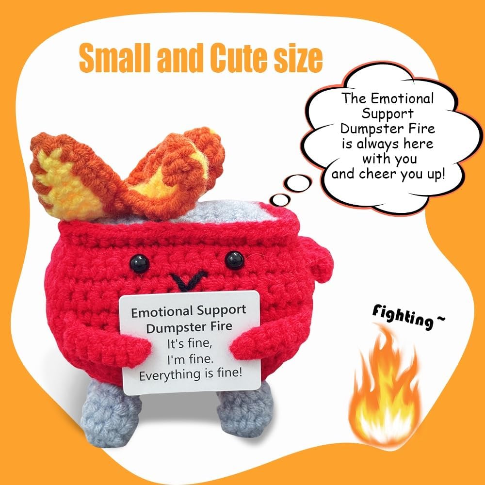 Handmade Crochet Dumpster Fire Plush – Stress Relief Amigurumi for Adults & Teens, Funny Desk Décor, Emotional Support Gift for Coworkers, College Students, Roommates (Yellow)
