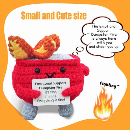 Handmade Crochet Dumpster Fire Plush – Stress Relief Amigurumi for Adults & Teens, Funny Desk Décor, Emotional Support Gift for Coworkers, College Students, Roommates (Yellow)