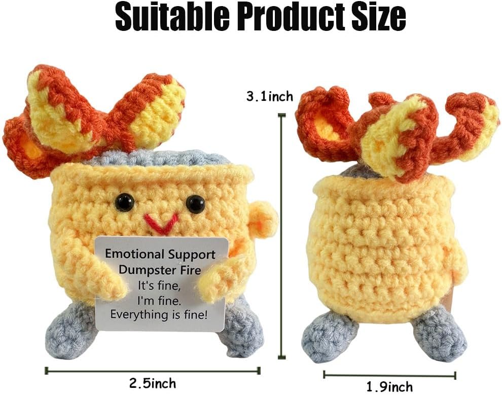 Handmade Crochet Dumpster Fire Plush – Stress Relief Amigurumi for Adults & Teens, Funny Desk Décor, Emotional Support Gift for Coworkers, College Students, Roommates (Yellow)
