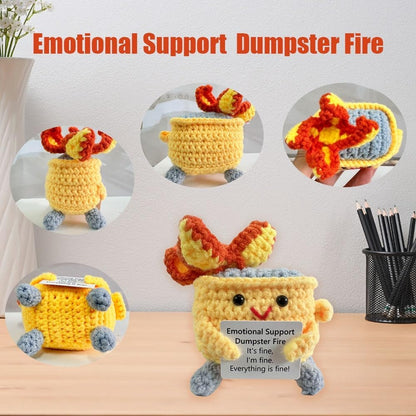 Handmade Crochet Dumpster Fire Plush – Stress Relief Amigurumi for Adults & Teens, Funny Desk Décor, Emotional Support Gift for Coworkers, College Students, Roommates (Yellow)
