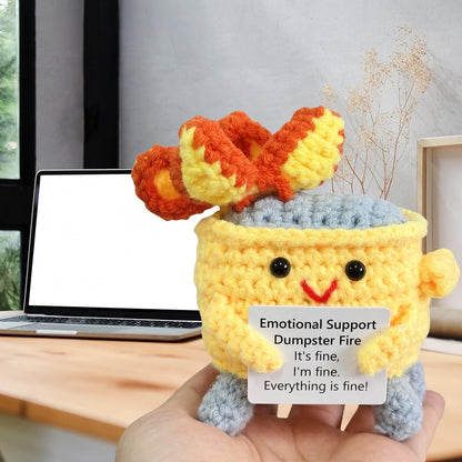 Handmade Crochet Dumpster Fire Plush – Stress Relief Amigurumi for Adults & Teens, Funny Desk Décor, Emotional Support Gift for Coworkers, College Students, Roommates (Yellow)