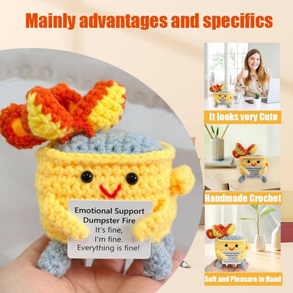 Handmade Crochet Dumpster Fire Plush – Stress Relief Amigurumi for Adults & Teens, Funny Desk Décor, Emotional Support Gift for Coworkers, College Students, Roommates (Yellow)