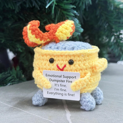 Handmade Crochet Dumpster Fire Plush – Stress Relief Amigurumi for Adults & Teens, Funny Desk Décor, Emotional Support Gift for Coworkers, College Students, Roommates (Yellow)