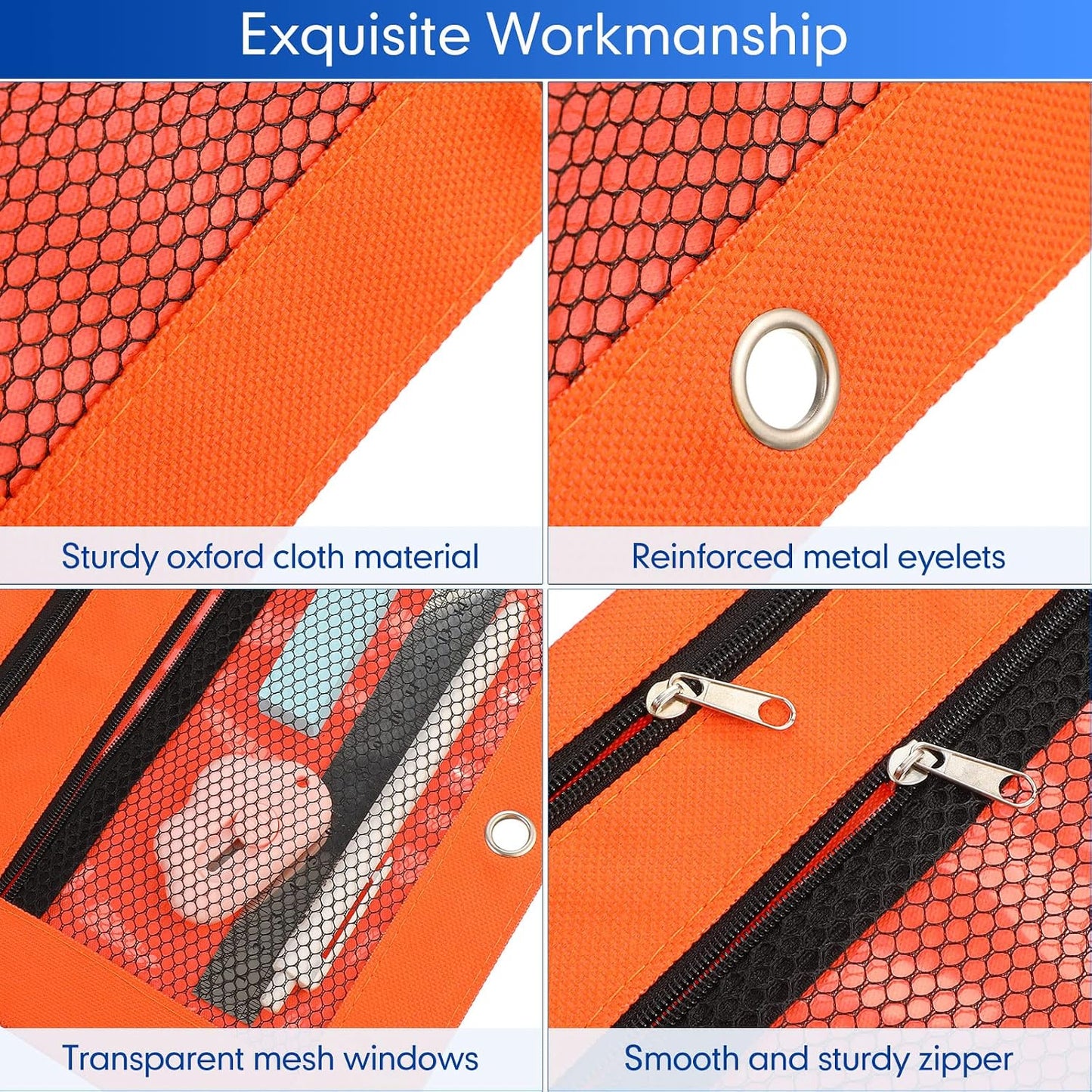 48 Pack Pencil Pouch for 3 Ring Binder Mesh Zipper Pencil Case Bags Binder Pouches Bulk for School Writing Utensils Storage Supplies (Red,Orange,Yellow,Green,Aqua,Purple)