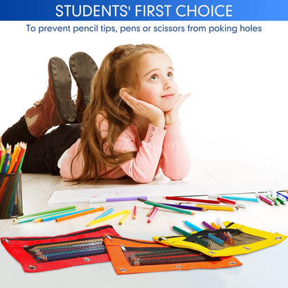 48 Pack Pencil Pouch for 3 Ring Binder Mesh Zipper Pencil Case Bags Binder Pouches Bulk for School Writing Utensils Storage Supplies (Red,Orange,Yellow,Green,Aqua,Purple)