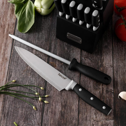 Kitchen Knife Block Set, 14 Pieces, Yellow | Wooden Block, Sharpener Steel, All-purpose Scissors, High Carbon Stainless Steel