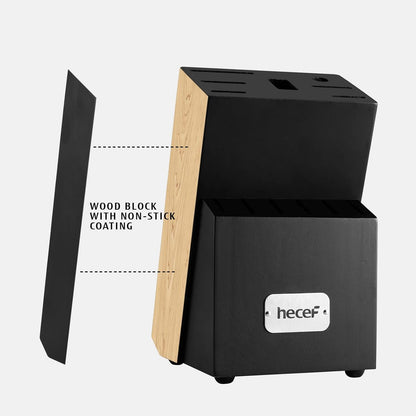 Kitchen Knife Block Set, 14 Pieces, Yellow | Wooden Block, Sharpener Steel, All-purpose Scissors, High Carbon Stainless Steel