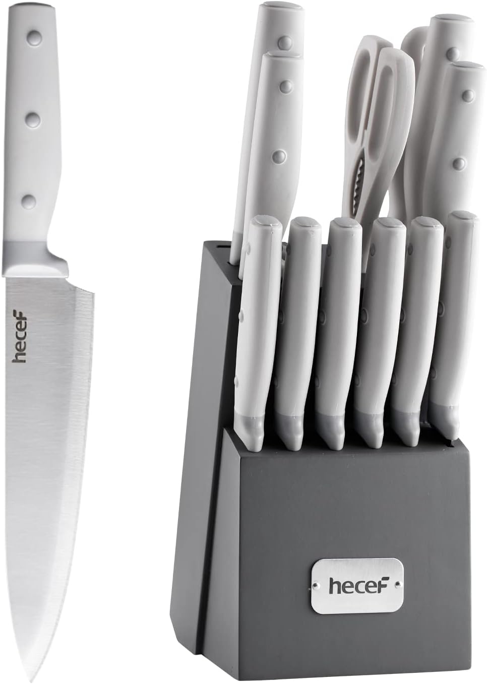 Kitchen Knife Block Set, 14 Pieces, Yellow | Wooden Block, Sharpener Steel, All-purpose Scissors, High Carbon Stainless Steel