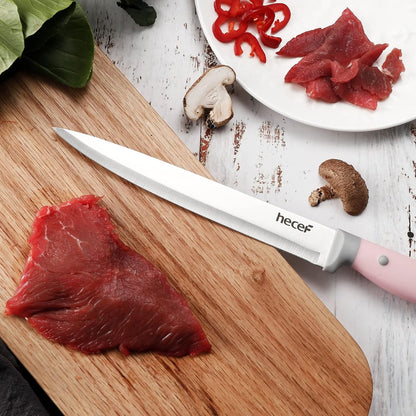 Kitchen Knife Block Set, 14 Pieces, Yellow | Wooden Block, Sharpener Steel, All-purpose Scissors, High Carbon Stainless Steel