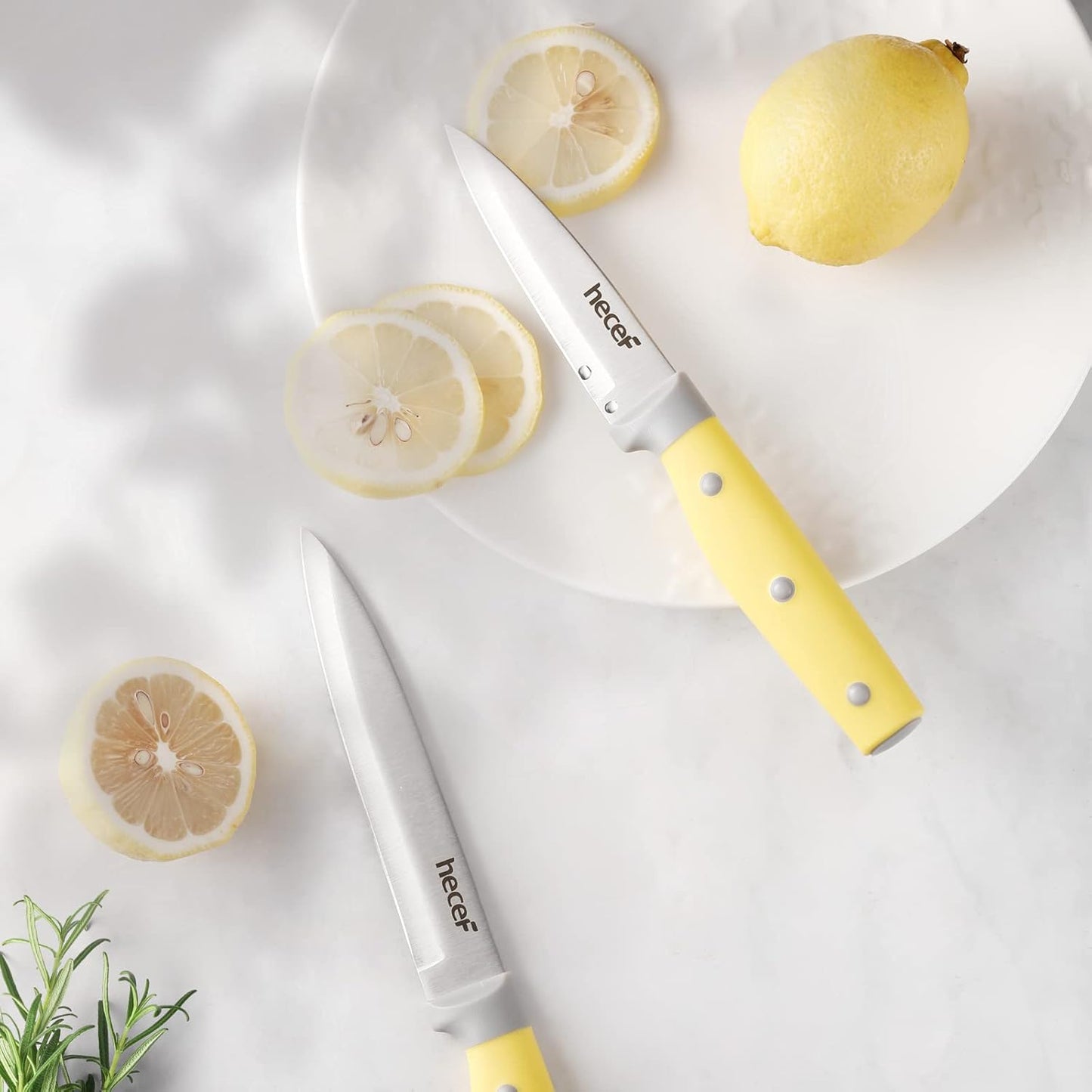 Kitchen Knife Block Set, 14 Pieces, Yellow | Wooden Block, Sharpener Steel, All-purpose Scissors, High Carbon Stainless Steel