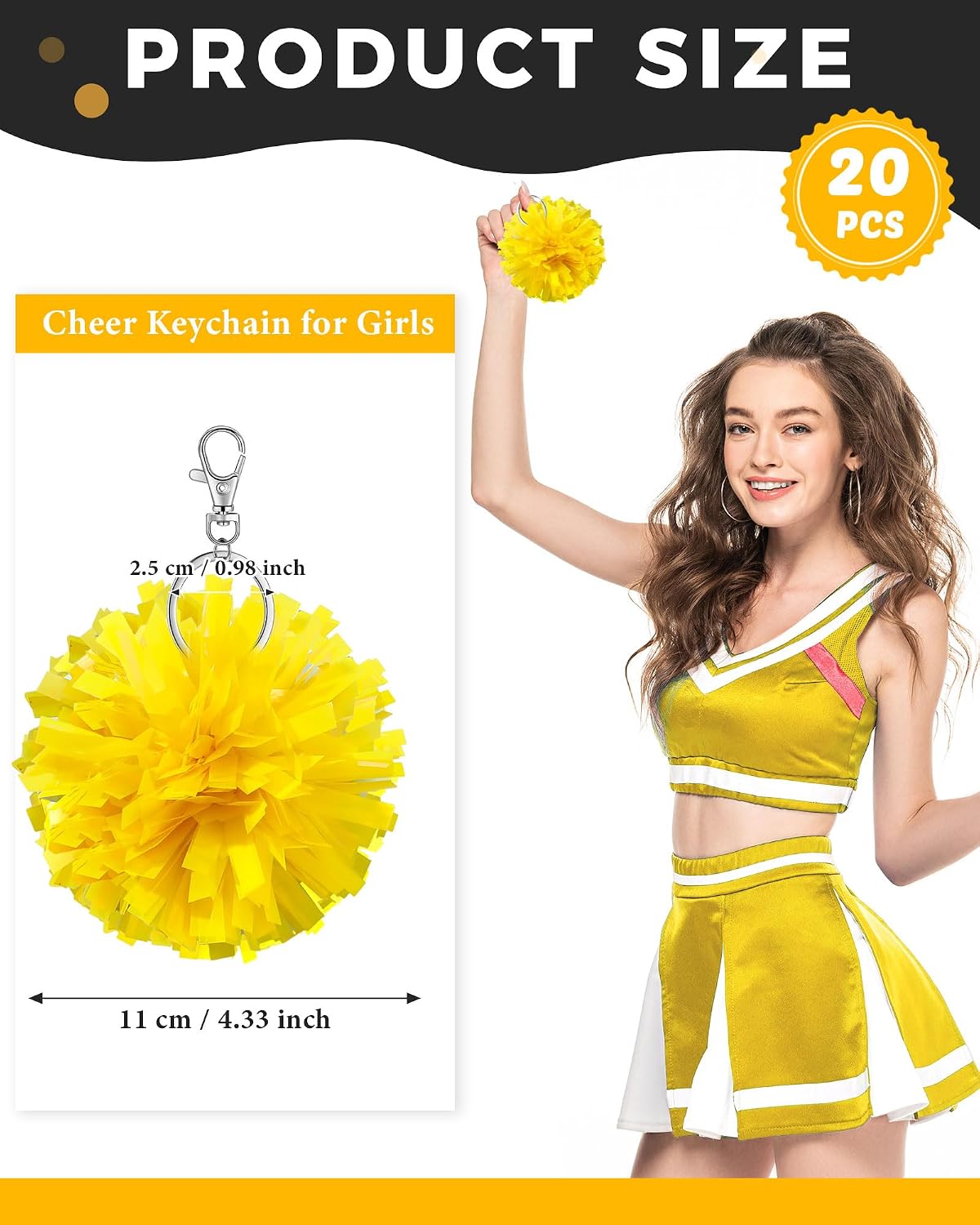 Cheer Pom Pom Keychain Cheerleader Gifts Cheerleading Keyring Charm Foil with Keychain Hooks for Women Accessories