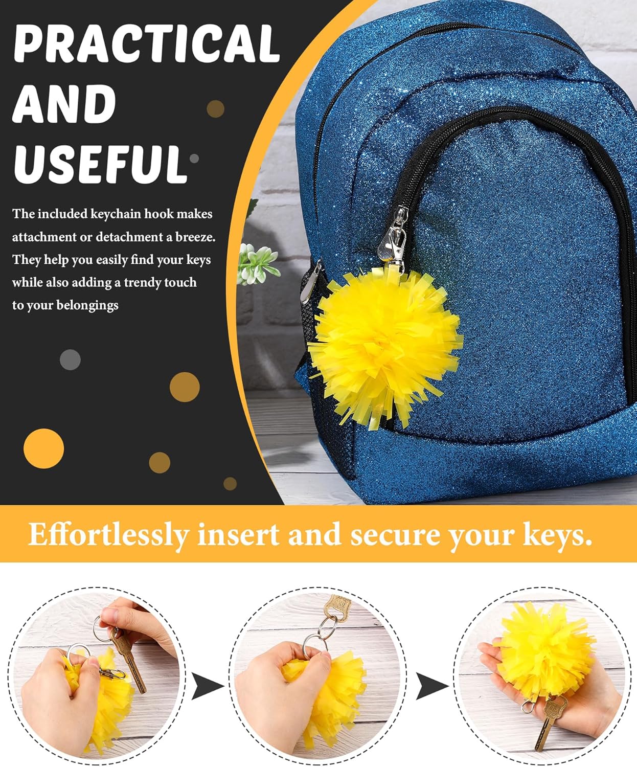 Cheer Pom Pom Keychain Cheerleader Gifts Cheerleading Keyring Charm Foil with Keychain Hooks for Women Accessories
