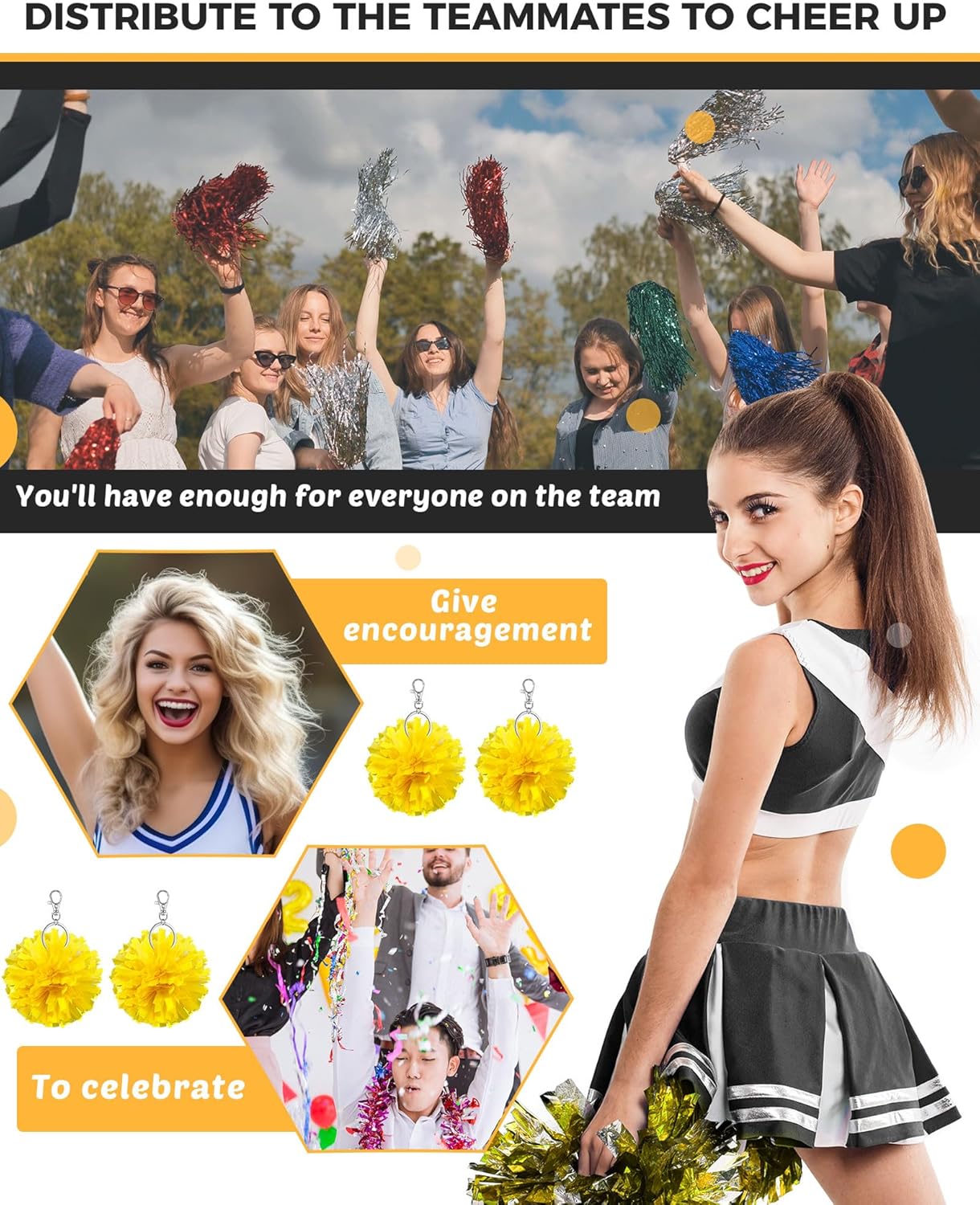 Cheer Pom Pom Keychain Cheerleader Gifts Cheerleading Keyring Charm Foil with Keychain Hooks for Women Accessories