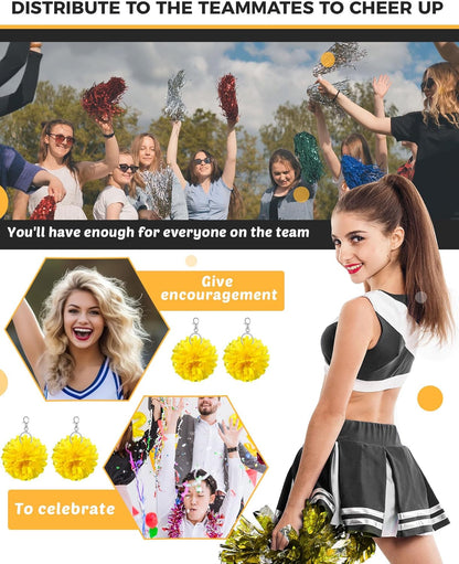 Cheer Pom Pom Keychain Cheerleader Gifts Cheerleading Keyring Charm Foil with Keychain Hooks for Women Accessories