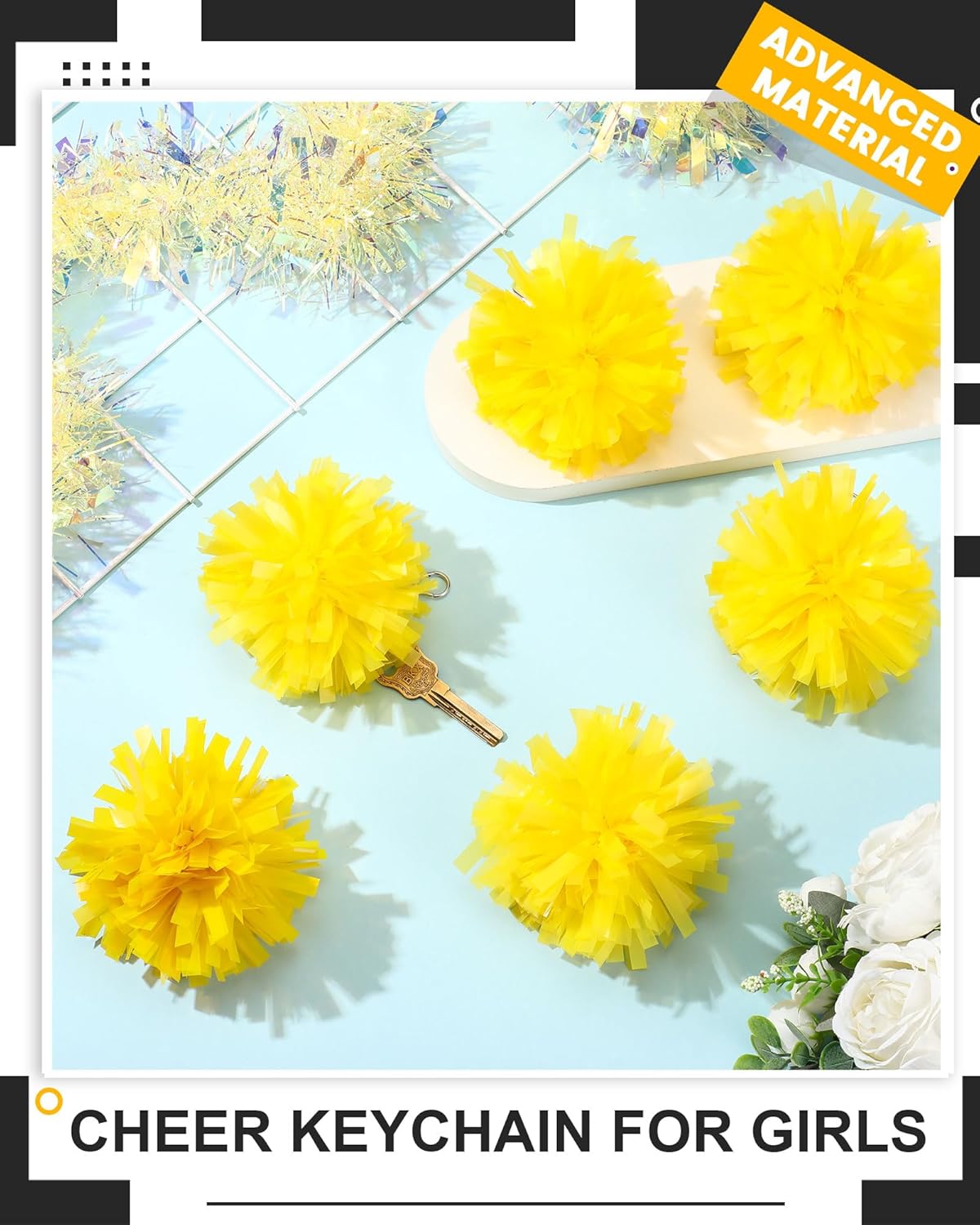 Cheer Pom Pom Keychain Cheerleader Gifts Cheerleading Keyring Charm Foil with Keychain Hooks for Women Accessories