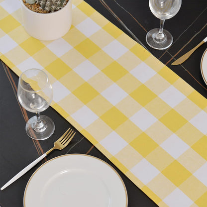 Yellow & White 2 Side Buffalo Check Farmhouse Table Runner for Family Dinners or Gatherings, Indoor or Outdoor Parties, Everyday Use (12" x 36")