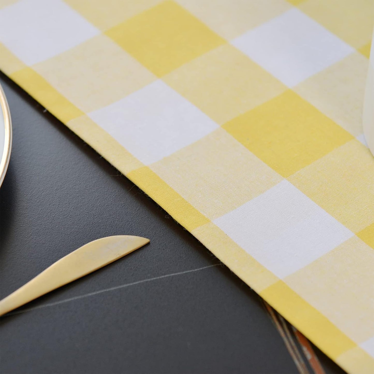 Yellow & White 2 Side Buffalo Check Farmhouse Table Runner for Family Dinners or Gatherings, Indoor or Outdoor Parties, Everyday Use (12" x 36")