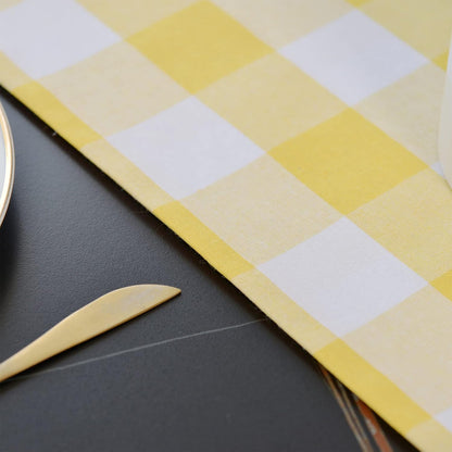 Yellow & White 2 Side Buffalo Check Farmhouse Table Runner for Family Dinners or Gatherings, Indoor or Outdoor Parties, Everyday Use (12" x 36")