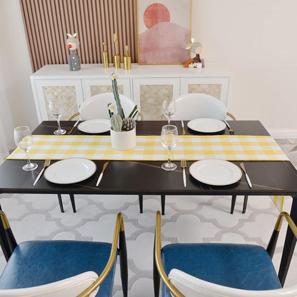 Yellow & White 2 Side Buffalo Check Farmhouse Table Runner for Family Dinners or Gatherings, Indoor or Outdoor Parties, Everyday Use (12" x 36")