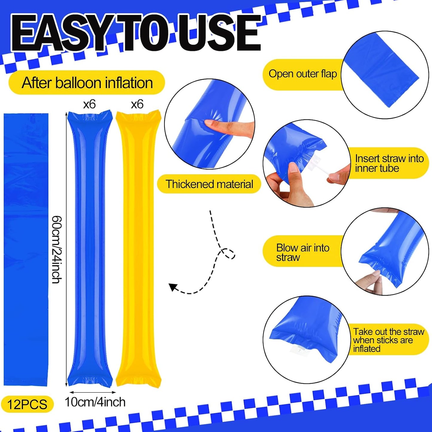 360 Pcs Yellow and Blue Team Spirit Accessories Bulk Field Day Accessories Pep Rally Color War Camp Spirit Events Party Items Cheerleading Pom Poms Clappers Thunder Stick Whistle Megaphone