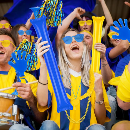 360 Pcs Yellow and Blue Team Spirit Accessories Bulk Field Day Accessories Pep Rally Color War Camp Spirit Events Party Items Cheerleading Pom Poms Clappers Thunder Stick Whistle Megaphone