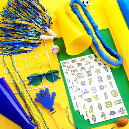 360 Pcs Yellow and Blue Team Spirit Accessories Bulk Field Day Accessories Pep Rally Color War Camp Spirit Events Party Items Cheerleading Pom Poms Clappers Thunder Stick Whistle Megaphone