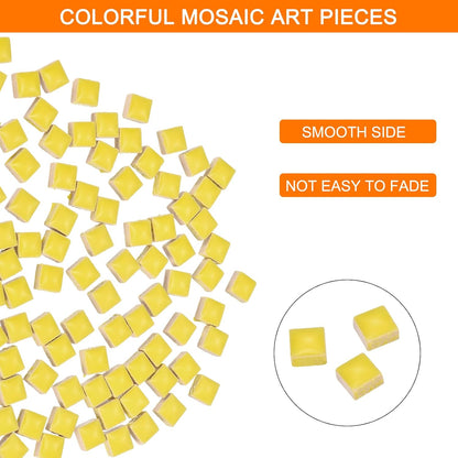 Mosaic Tiles for Crafts 0.44 LB Square Glazed, 0.4x0.4 Inch Light Yellow Ceramic Mosaic Pieces Tile Bulk Supplies for DIY Picture,Handmade Jewelry Art Decoration Gifts