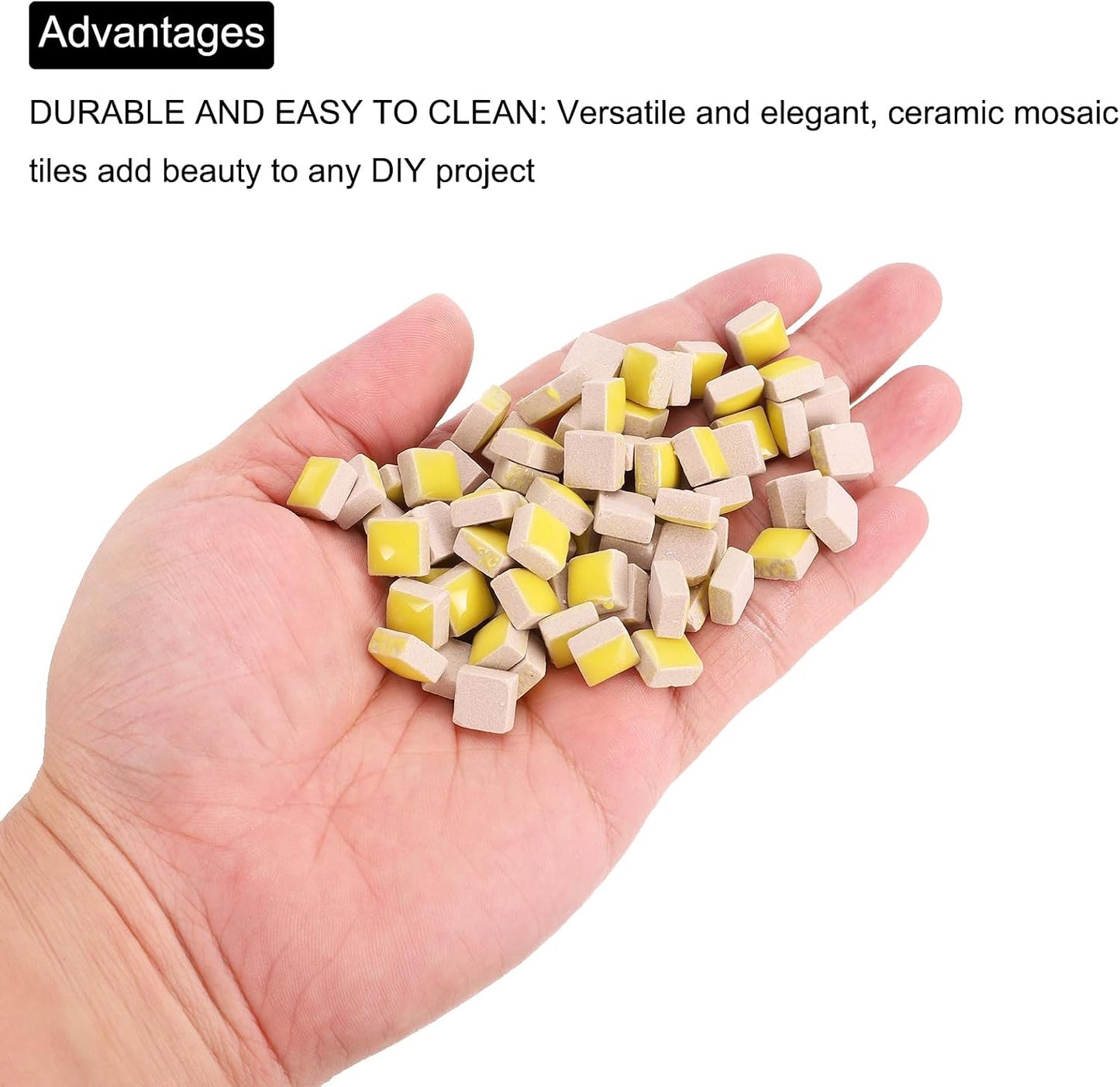Mosaic Tiles for Crafts 0.44 LB Square Glazed, 0.4x0.4 Inch Light Yellow Ceramic Mosaic Pieces Tile Bulk Supplies for DIY Picture,Handmade Jewelry Art Decoration Gifts