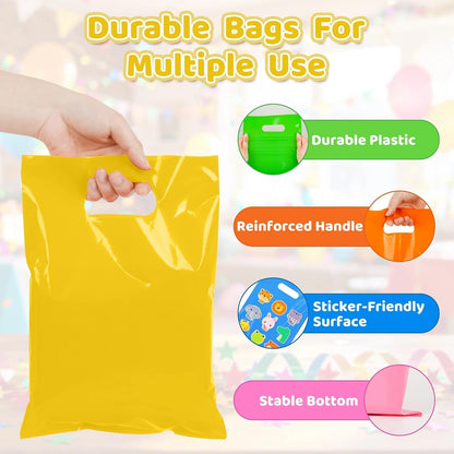 50 PCS Yellow Party Favor Bags, 8" x 11" Goodie Bags for Candy Treat Craft Easter Egg, Plastic Gift Bag with Die Cut Handles for Birthday Party, School Events & Small Business, Wedding