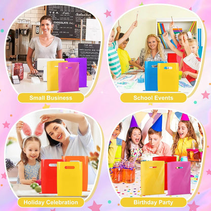 50 PCS Yellow Party Favor Bags, 8" x 11" Goodie Bags for Candy Treat Craft Easter Egg, Plastic Gift Bag with Die Cut Handles for Birthday Party, School Events & Small Business, Wedding