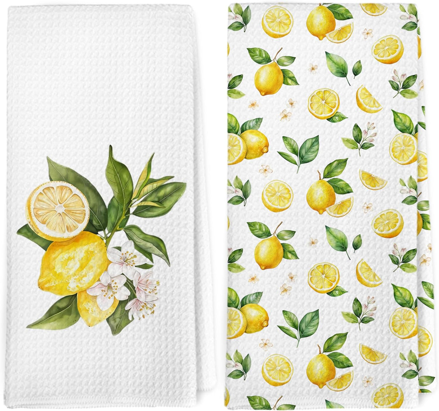 Summer Lemon Floral Kitchen Towels Dishcloth Set of 2, Lemon Gifts for Women Decor Dish Towels, Farmhouse Summer Fruit Botanical Decorative Hand Tea Towel for Bathroom Kitchen, 16x24 Inch