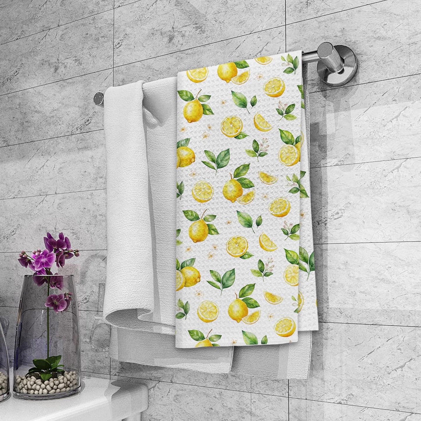 Summer Lemon Floral Kitchen Towels Dishcloth Set of 2, Lemon Gifts for Women Decor Dish Towels, Farmhouse Summer Fruit Botanical Decorative Hand Tea Towel for Bathroom Kitchen, 16x24 Inch