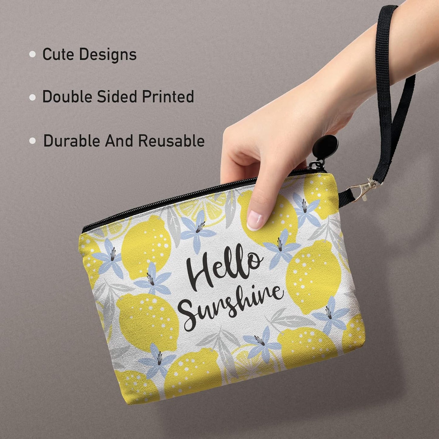 Lemon Travel Makeup Bag,Inspirational Cosmetic Toiletry Accessories Organizer,Cute Zipper Pouch for Purse,Gifts for Women Friends Girls-Yellow
